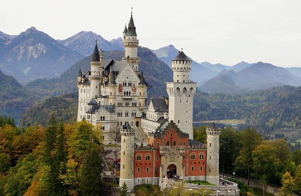 An aerial view of the magnificent Schwangau castles in Germany